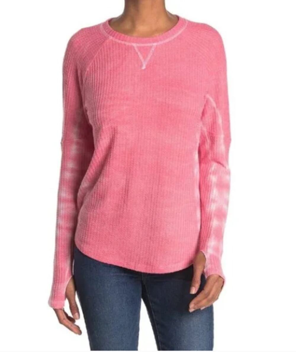 Sweet Romeo Pink white Tie dye thermal long sleeve top Shirt thumb holes LARGE